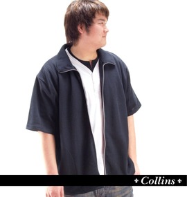 大きいサイズ メンズ COLLINS (コリンズ) ジップスタンド+Vヘンリー半袖