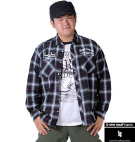 大きいサイズ メンズ b-one-soul (ビーワンソウル) ロールアップシャツ+七分袖T