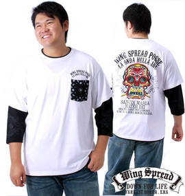 大きいサイズ メンズ WING SPREAD (ウィングスプレッド) 七分袖フェイクレイヤードTシャツ