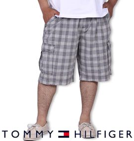 大きいサイズ メンズ TOMMY HILFIGER (トミーヒルフィガー) チェック柄カーゴハーフパンツ