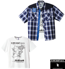 大きいサイズ メンズ b-one-soul (ビーワンソウル) チェックシャツ+Tシャツ(半袖)