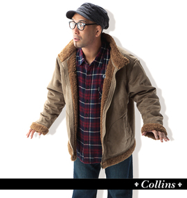 大きいサイズ メンズ COLLINS (コリンズ) フェイクムートンスタンドジャケット