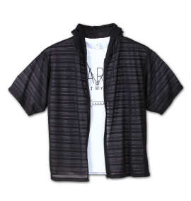 大きいサイズ メンズ launching pad (ランチングパッド) ジャガード編み半袖パーカー+半袖Tシャツ