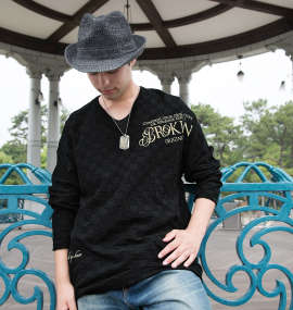 大きいサイズ メンズ GLADIATE (グラディエイト) ブロックジャガード刺繍長袖VTシャツ