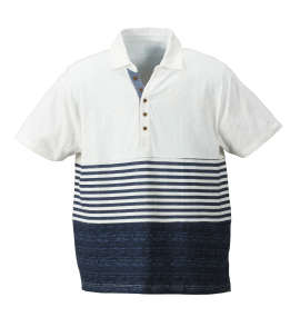 Timely Warning スラブ天竺パネルボーダー半袖ポロシャツ