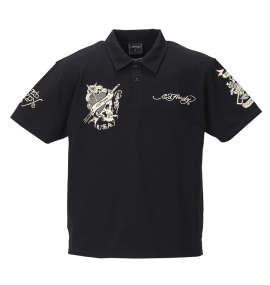 大きいサイズ メンズ Ed Hardy (エドハーディ) 鹿の子刺繍&プリント半袖ポロシャツ