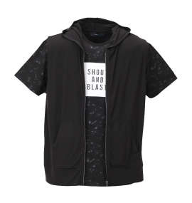 大きいサイズ メンズ BEAUMERE (ボウメール) ノースリーブパーカー+総柄裾ラウンド半袖Tシャツ