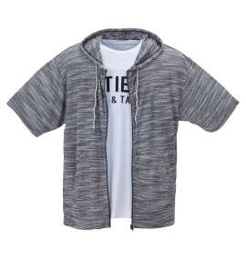 大きいサイズ メンズ launching pad (ランチングパッド) 甘編みスラブ天竺半袖フルジップパーカー+半袖Tシャツ