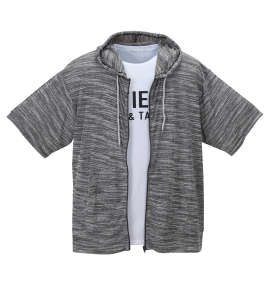 大きいサイズ メンズ launching pad (ランチングパッド) 甘編みスラブ天竺半袖フルジップパーカー+半袖Tシャツ